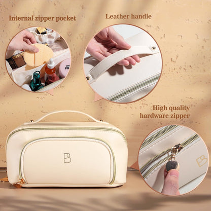 BS-MALL White Cosmetic Bag Travel Case – Waterproof High Capacity Makeup Organizer for Women