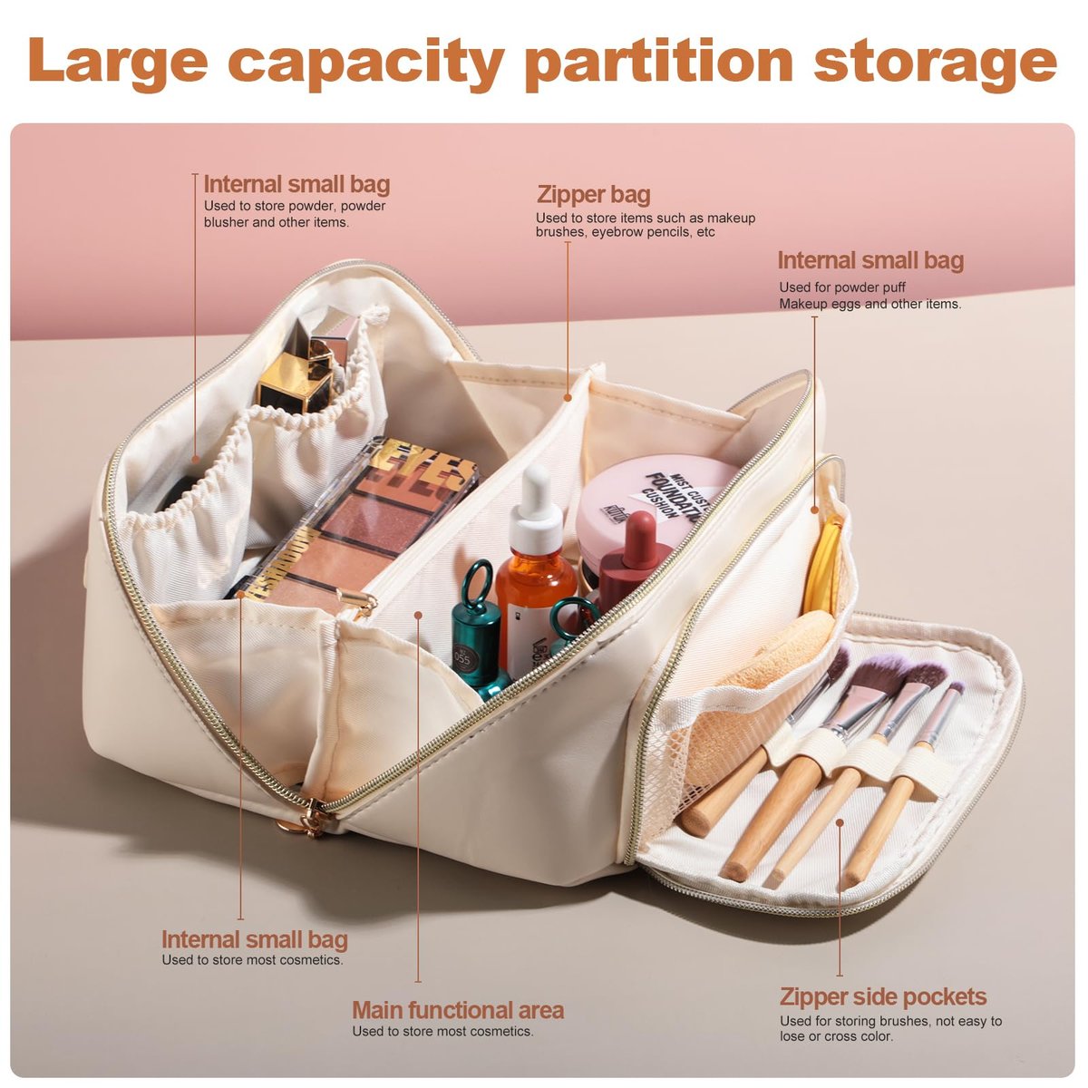 BS-MALL White Cosmetic Bag Travel Case – Waterproof High Capacity Makeup Organizer for Women - görsel 11