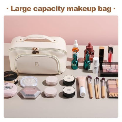 BS-MALL White Cosmetic Bag Travel Case – Waterproof High Capacity Makeup Organizer for Women