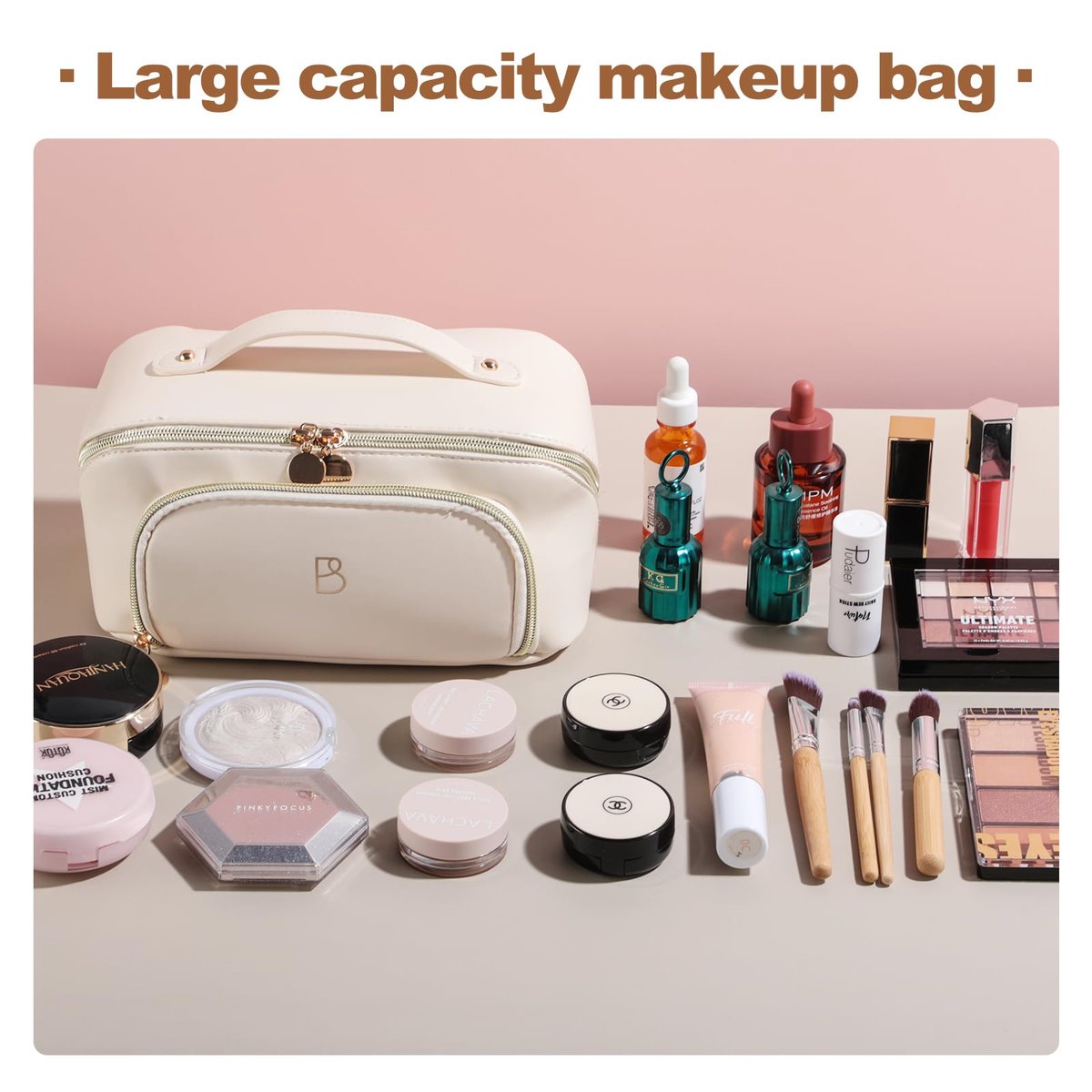 BS-MALL White Cosmetic Bag Travel Case – Waterproof High Capacity Makeup Organizer for Women - görsel 3