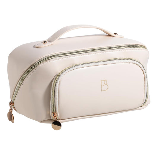 BS-MALL White Cosmetic Bag Travel Case – Waterproof High Capacity Makeup Organizer for Women