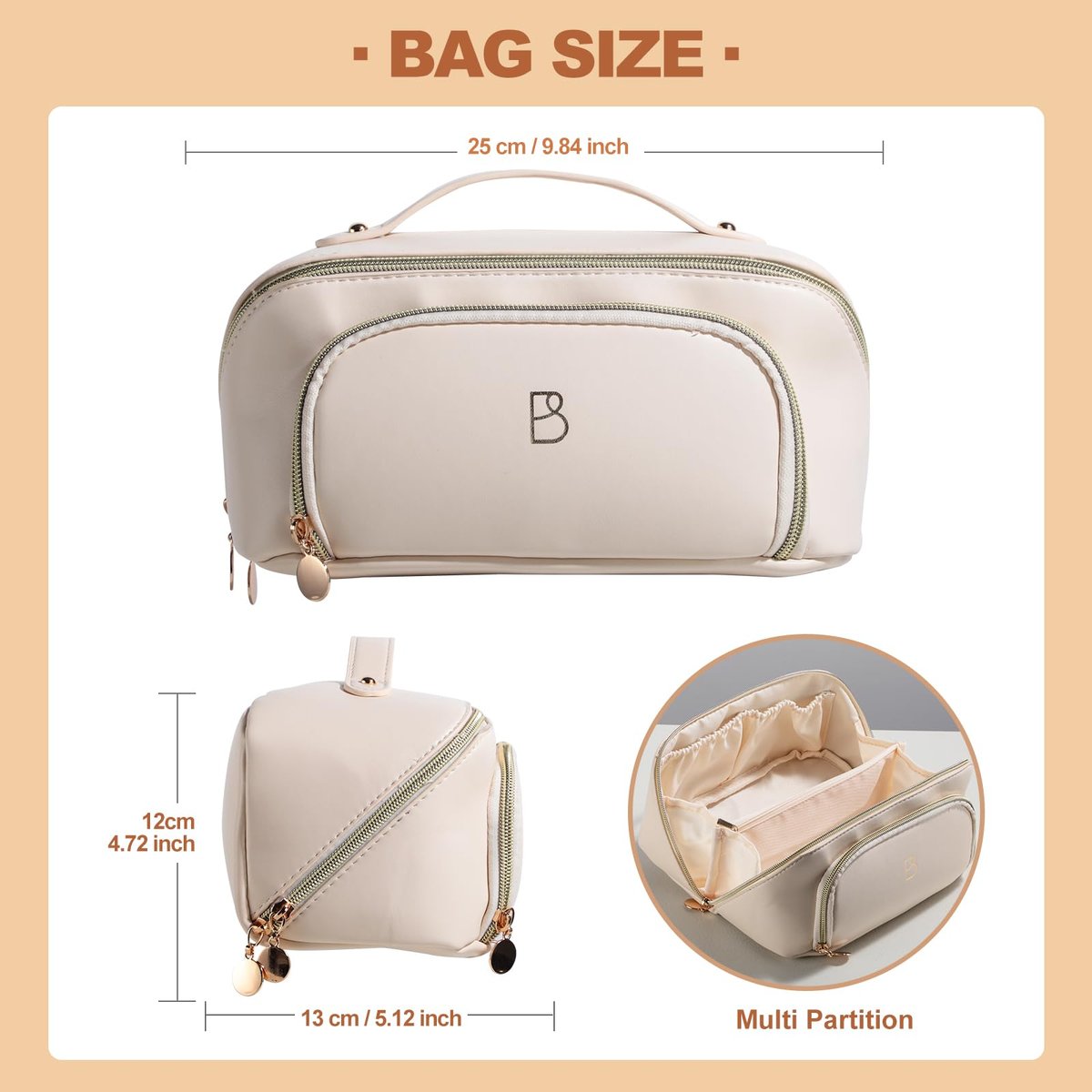 BS-MALL White Cosmetic Bag Travel Case – Waterproof High Capacity Makeup Organizer for Women - görsel 5