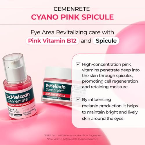 Dr.Melaxin Cyano Pink Spicule Cream with Calcium & Vitamin B12 – Dark Circles & Fine Lines Treatment, Hydrating & Firming Niacinamide, 1.69 fl.oz Avelisse