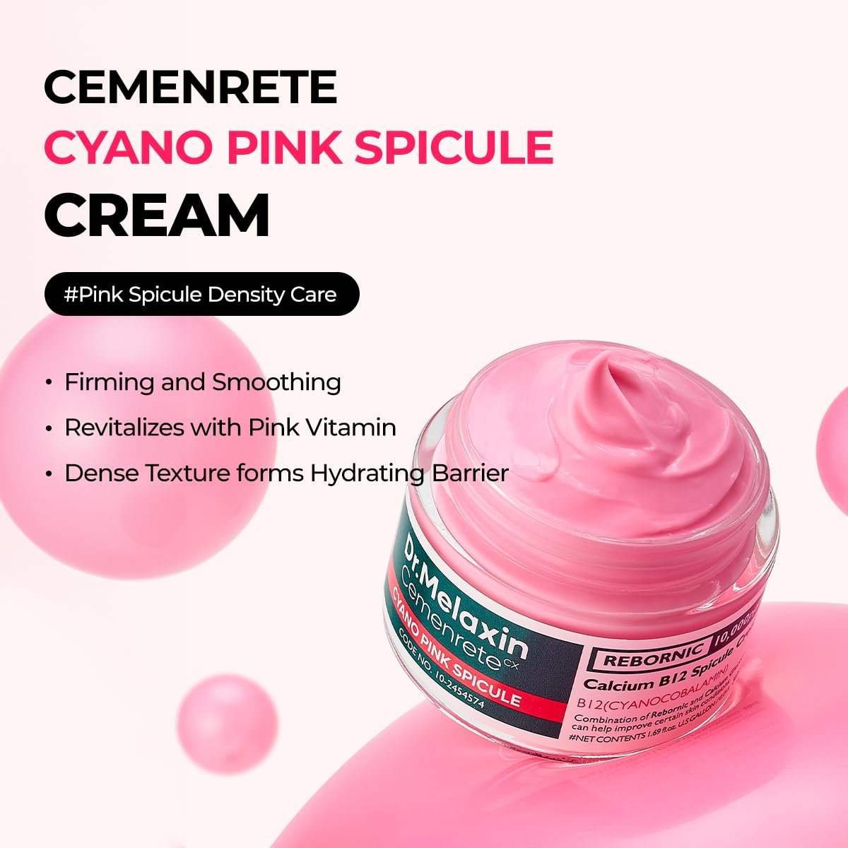 Dr.Melaxin Cyano Pink Spicule Cream with Calcium & Vitamin B12 – Dark Circles & Fine Lines Treatment, Hydrating & Firming Niacinamide, 1.69 fl.oz Avelisse