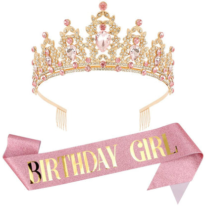 AOPRIE Birthday Headbands Sash for Women - Rhinestone Happy Birthday Accessories, 2 Pack (Gold, Pink, White, Yellow) Avelisse