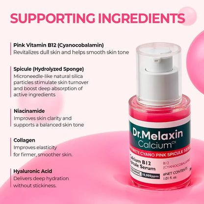 Dr.Melaxin Cyano Pink Spicule Serum with Vitamin B12, Liquid Microneedle Facial Treatment for Enlarged Pores, Niacinamide for Texture Refining & Renewal, 1.01 fl.oz Avelisse