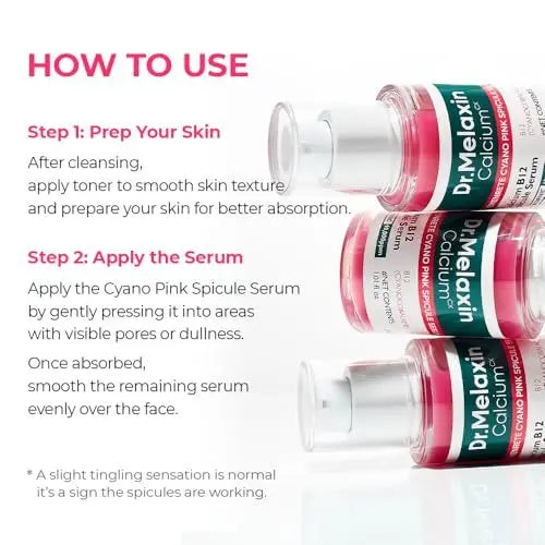 Dr.Melaxin Cyano Pink Spicule Serum with Vitamin B12, Liquid Microneedle Facial Treatment for Enlarged Pores, Niacinamide for Texture Refining & Renewal, 1.01 fl.oz Avelisse