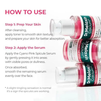 Dr.Melaxin Cyano Pink Spicule Serum with Vitamin B12, Liquid Microneedle Facial Treatment for Enlarged Pores, Niacinamide for Texture Refining & Renewal, 1.01 fl.oz Avelisse