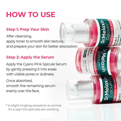Dr.Melaxin Cyano Pink Spicule Serum with Vitamin B12, Liquid Microneedle Facial Treatment for Enlarged Pores, Niacinamide for Texture Refining & Renewal, 1.01 fl.oz Avelisse