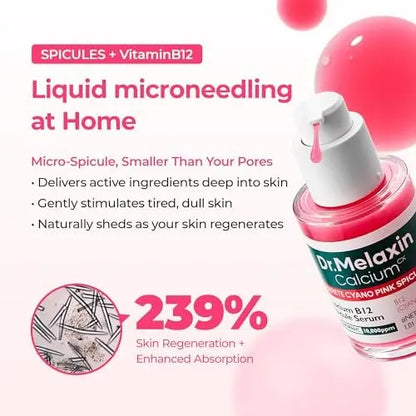 Dr.Melaxin Cyano Pink Spicule Serum with Vitamin B12, Liquid Microneedle Facial Treatment for Enlarged Pores, Niacinamide for Texture Refining & Renewal, 1.01 fl.oz Avelisse