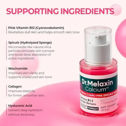 Dr.Melaxin Cyano Pink Spicule Serum with Vitamin B12, Liquid Microneedle Facial Treatment for Enlarged Pores, Niacinamide for Texture Refining & Renewal, 1.01 fl.oz Avelisse