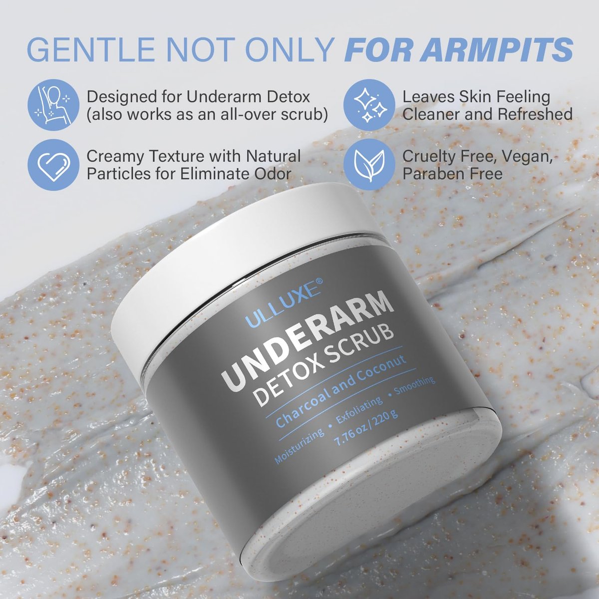 Charcoal Underarm Detox Scrub – Natural Armpit Odor Control & Dark Spots Remover for Women & Men, Brightening Underarms, Bikini Area & Inner Thighs, Exfoliating Bumps - görsel 3
