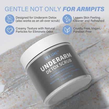 Charcoal Underarm Detox Scrub – Natural Armpit Odor Control & Dark Spots Remover for Women & Men, Brightening Underarms, Bikini Area & Inner Thighs, Exfoliating Bumps