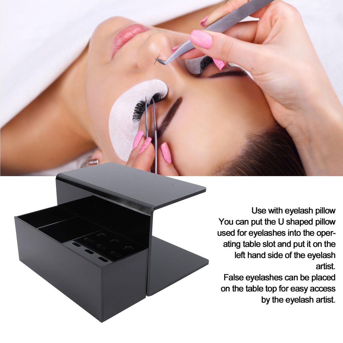 Yosoo Acrylic Eyelash Extension Pillow Shelf Stand with 9 Compartments – Black Organizer for Salon & Training - görsel 5