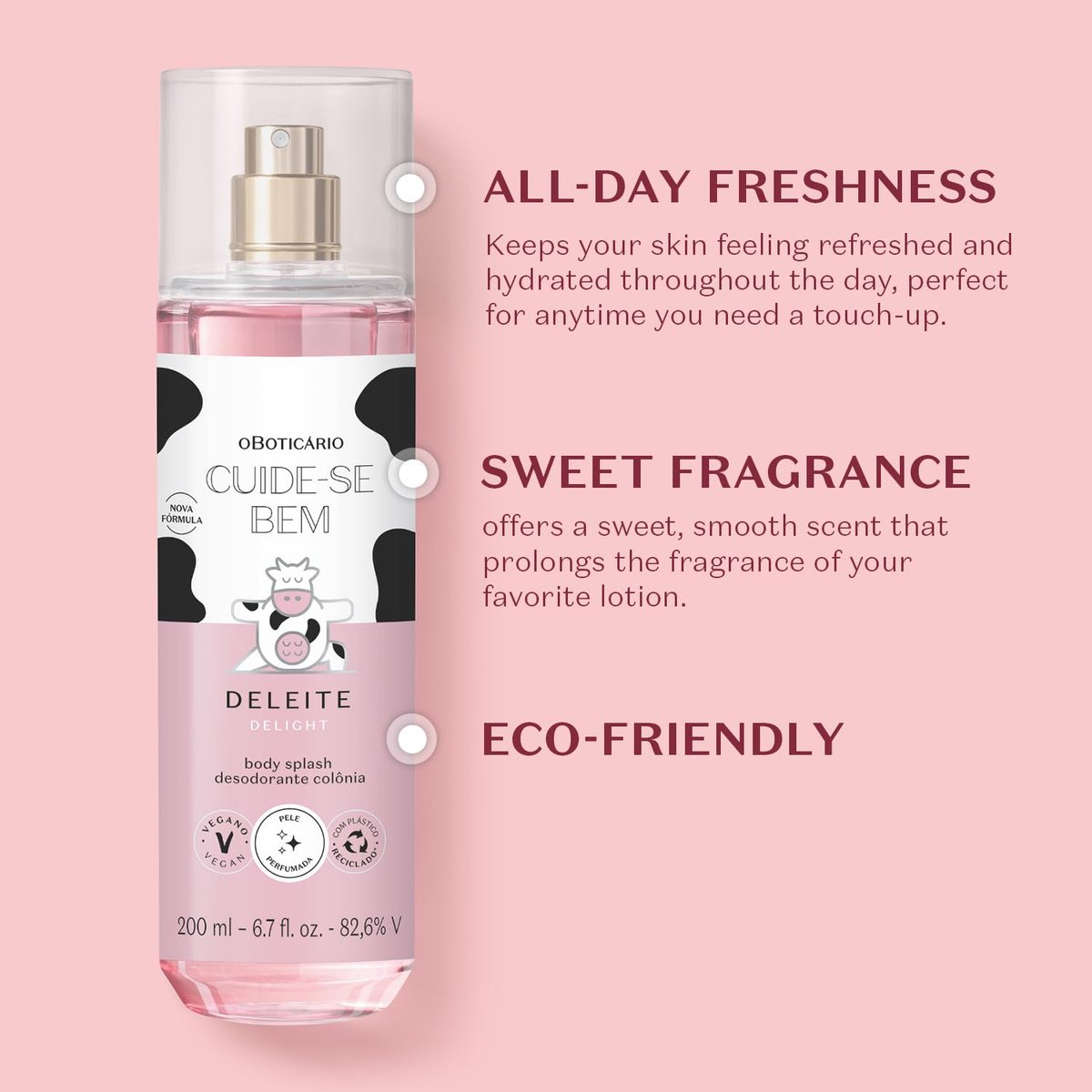 O BOTICARIO Cuide-se Bem Delight Body Splash - Sweet & Refreshing Fragrance Mist, 6.7 oz (200ml) Avelisse