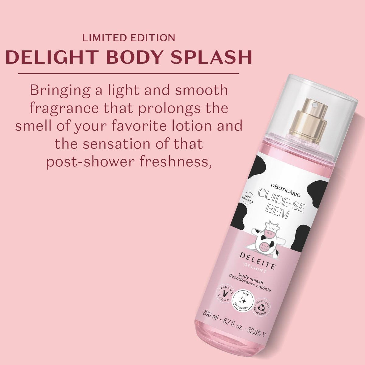 O BOTICARIO Cuide-se Bem Delight Body Splash - Sweet & Refreshing Fragrance Mist, 6.7 oz (200ml) Avelisse