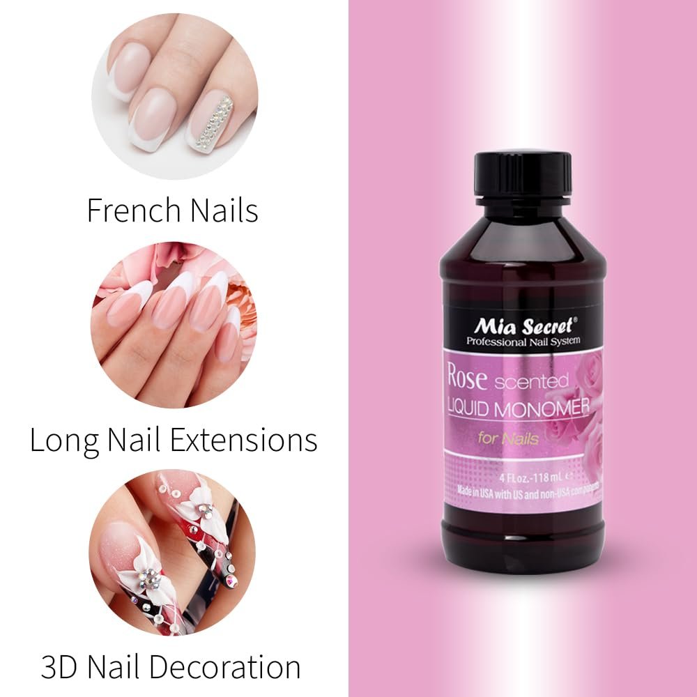 Mia Secret Rose Scented Liquid Monomer 4 oz. – Premium Acrylic Nail Liquid for Flawless Applications Avelisse