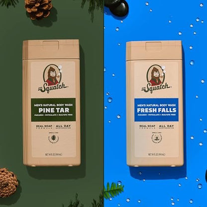 Dr. Squatch Men's Body Wash 2-Pack: Pine Tar & Fresh Falls – Natural Ingredients, No Parabens, Sulfates, or Phthalates, 14 oz Each Avelisse