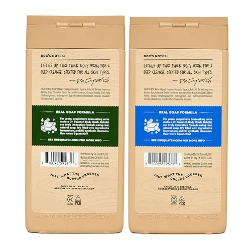 Dr. Squatch Men's Body Wash 2-Pack: Pine Tar & Fresh Falls – Natural Ingredients, No Parabens, Sulfates, or Phthalates, 14 oz Each Avelisse