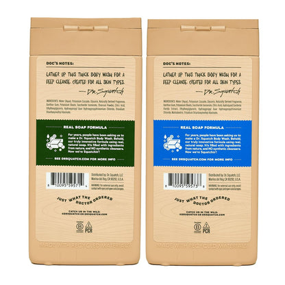 Dr. Squatch Men's Body Wash 2-Pack: Pine Tar & Fresh Falls – Natural Ingredients, No Parabens, Sulfates, or Phthalates, 14 oz Each Avelisse