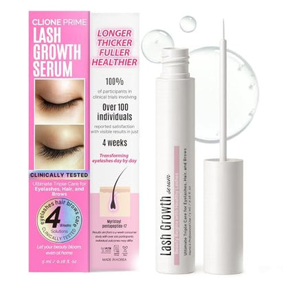 CLIONE PRIME Korean Eyelash Growth Serum - Prostaglandin Free Natural Lash & Brow Enhancer for Thickening, Lengthening, Nourishing - After Care for Lash Lift & Brow Lamination
