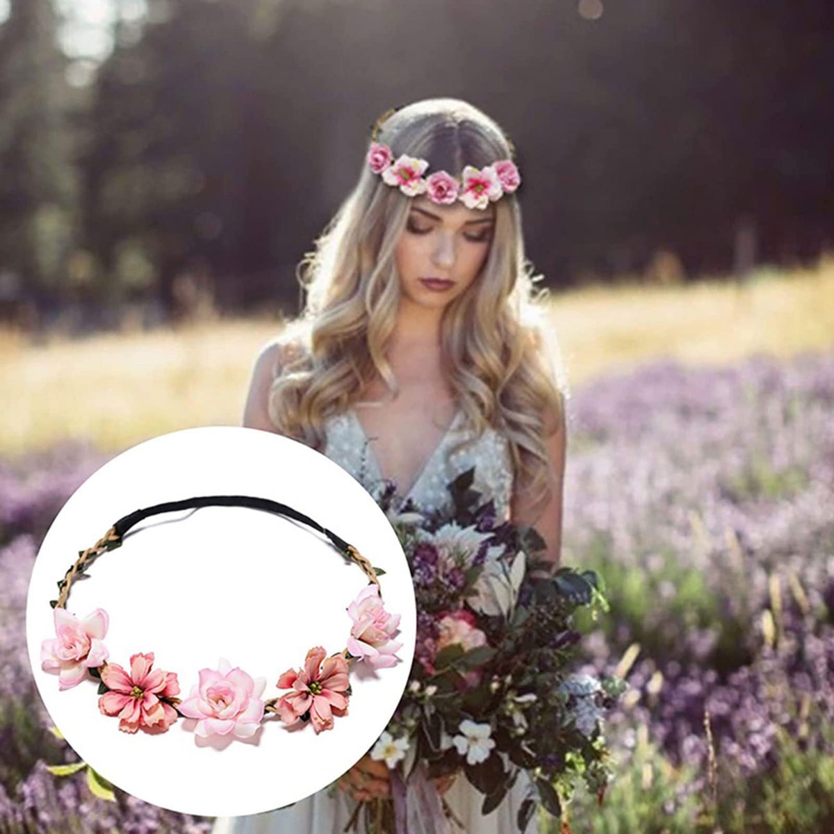 Ylapagne Crown Headbands for Girls & Women - 6 Pack Pink Floral Hair Accessories for Weddings, Bridesmaids, Flower Girls, Tea Party, Bavarian Festival, Boho - görsel 9
