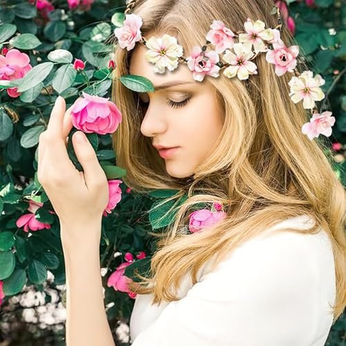 Ylapagne Crown Headbands for Girls & Women - 6 Pack Pink Floral Hair Accessories for Weddings, Bridesmaids, Flower Girls, Tea Party, Bavarian Festival, Boho - görsel 4