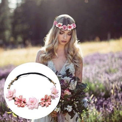 Ylapagne Crown Headbands for Girls & Women - 6 Pack Pink Floral Hair Accessories for Weddings, Bridesmaids, Flower Girls, Tea Party, Bavarian Festival, Boho
