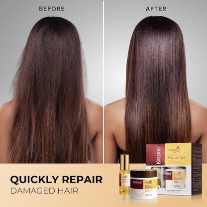 Karseell Collagen Hair Mask & Argan Oil Set - Deep Conditioning Treatment for Dry, Damaged Hair, 16.9 fl oz + 1.69 fl oz Avelisse