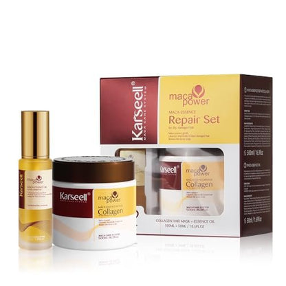 Karseell Collagen Hair Mask & Argan Oil Set - Deep Conditioning Treatment for Dry, Damaged Hair, 16.9 fl oz + 1.69 fl oz Avelisse
