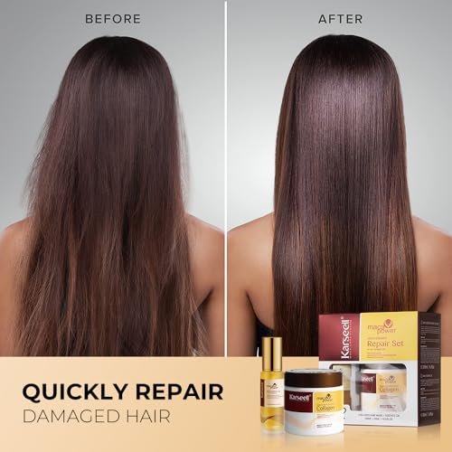 Karseell Collagen Hair Mask & Argan Oil Set - Deep Conditioning Treatment for Dry, Damaged Hair, 16.9 fl oz + 1.69 fl oz Avelisse