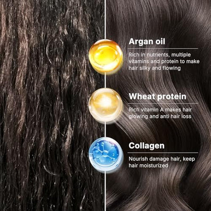 Karseell Collagen Hair Mask & Argan Oil Set - Deep Conditioning Treatment for Dry, Damaged Hair, 16.9 fl oz + 1.69 fl oz Avelisse