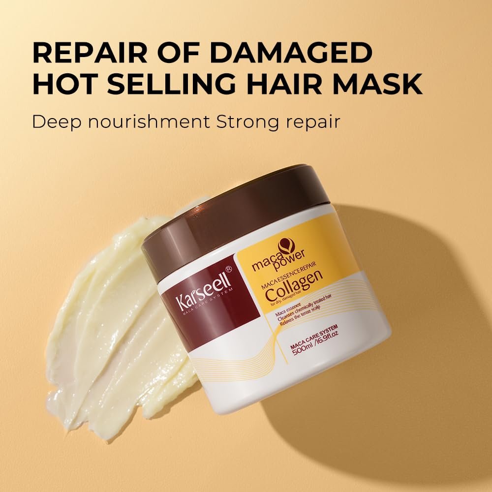 Karseell Collagen Hair Mask & Argan Oil Set - Deep Conditioning Treatment for Dry, Damaged Hair, 16.9 fl oz + 1.69 fl oz Avelisse