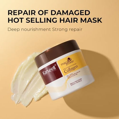 Karseell Collagen Hair Mask & Argan Oil Set - Deep Conditioning Treatment for Dry, Damaged Hair, 16.9 fl oz + 1.69 fl oz Avelisse