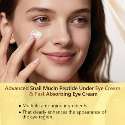 COSMOO Snail Peptide Under Eye Cream - Dark Circles, Puffiness, Wrinkles & Fine Lines Treatment with Snail Mucin & Niacinamide - Korean Skin Care Formula Avelisse