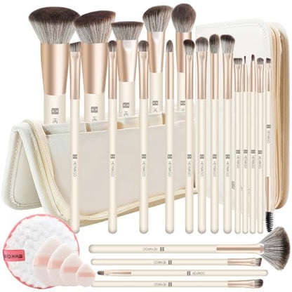 HEYMKGO 22-Piece Professional Makeup Brush Set – Premium Synthetic Foundation, Concealer, Contour & Eyeshadow Brushes with Case, Makeup Remover Pads & Puffs