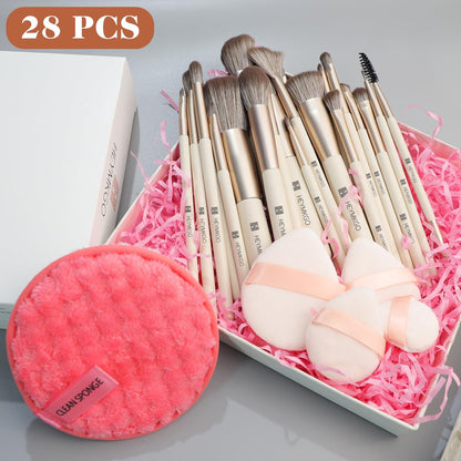 HEYMKGO 22-Piece Professional Makeup Brush Set – Premium Synthetic Foundation, Concealer, Contour & Eyeshadow Brushes with Case, Makeup Remover Pads & Puffs