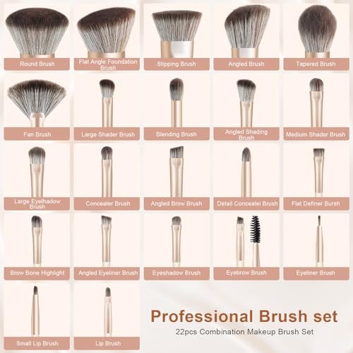 HEYMKGO 22-Piece Professional Makeup Brush Set – Premium Synthetic Foundation, Concealer, Contour & Eyeshadow Brushes with Case, Makeup Remover Pads & Puffs - görsel 4