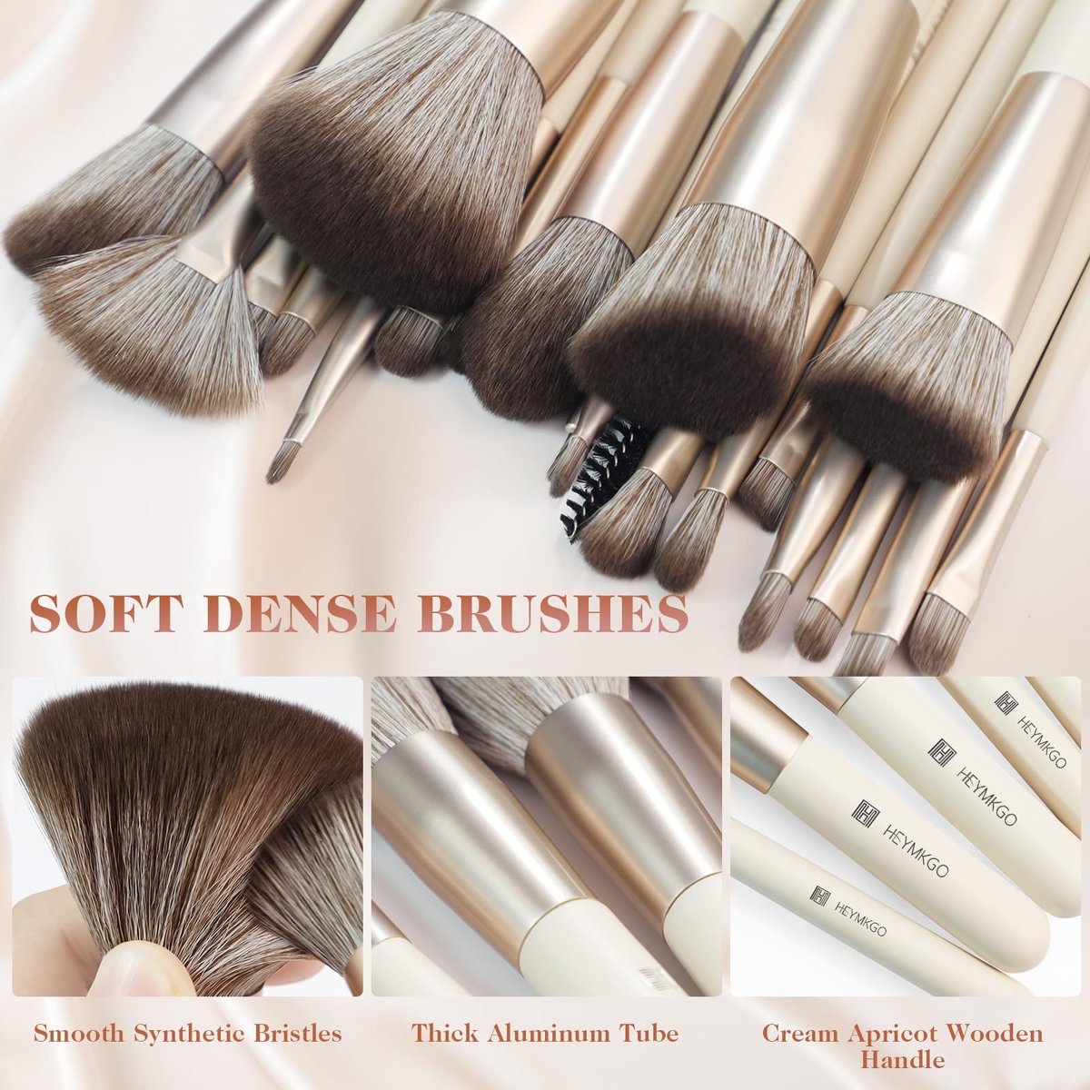 HEYMKGO 22-Piece Professional Makeup Brush Set – Premium Synthetic Foundation, Concealer, Contour & Eyeshadow Brushes with Case, Makeup Remover Pads & Puffs - görsel 5
