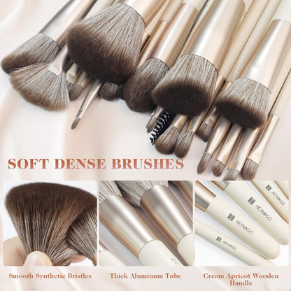 HEYMKGO 22-Piece Professional Makeup Brush Set – Premium Synthetic Foundation, Concealer, Contour & Eyeshadow Brushes with Case, Makeup Remover Pads & Puffs