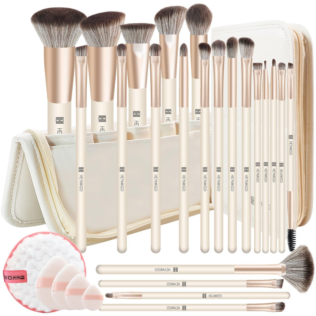 HEYMKGO 22-Piece Professional Makeup Brush Set – Premium Synthetic Foundation, Concealer, Contour & Eyeshadow Brushes with Case, Makeup Remover Pads & Puffs - görsel 1