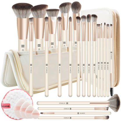 HEYMKGO 22-Piece Professional Makeup Brush Set – Premium Synthetic Foundation, Concealer, Contour & Eyeshadow Brushes with Case, Makeup Remover Pads & Puffs
