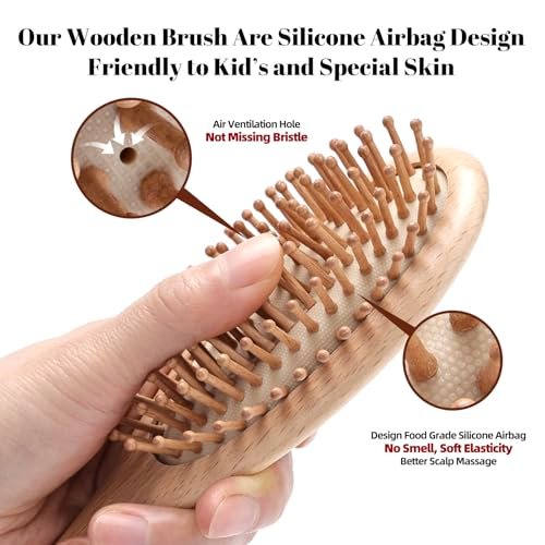 KEPCSIN 3-Piece Wooden Hair Brush Set for Hair Growth - Natural Beech Wood Comb, Scalp Massage, Detangling - Gift for Women and Men Avelisse