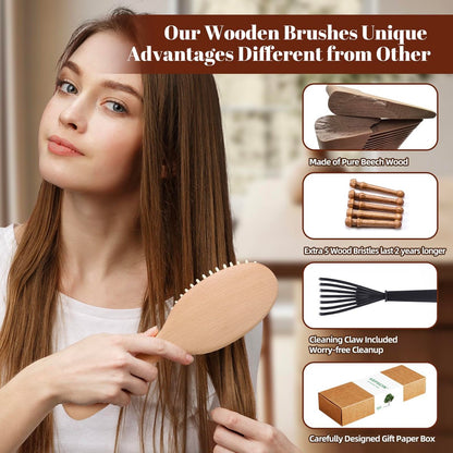 KEPCSIN 3-Piece Wooden Hair Brush Set for Hair Growth - Natural Beech Wood Comb, Scalp Massage, Detangling - Gift for Women and Men Avelisse