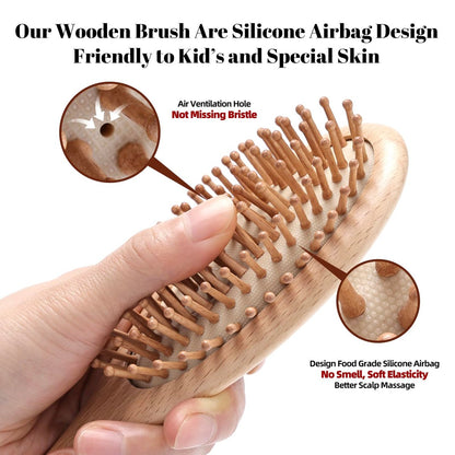 KEPCSIN 3-Piece Wooden Hair Brush Set for Hair Growth - Natural Beech Wood Comb, Scalp Massage, Detangling - Gift for Women and Men Avelisse