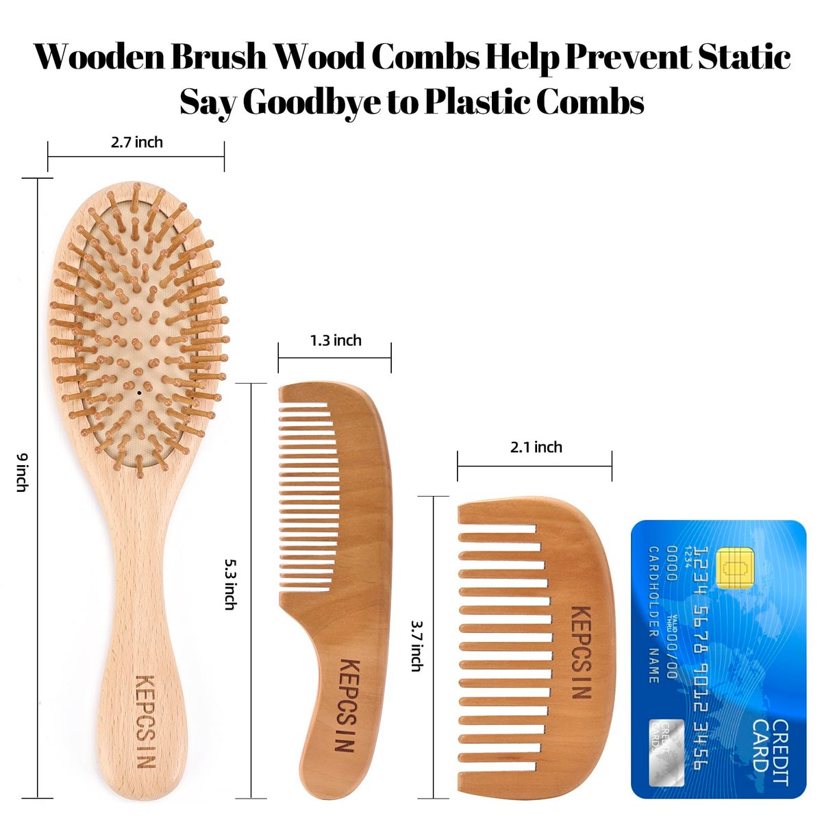 KEPCSIN 3-Piece Wooden Hair Brush Set for Hair Growth - Natural Beech Wood Comb, Scalp Massage, Detangling - Gift for Women and Men Avelisse