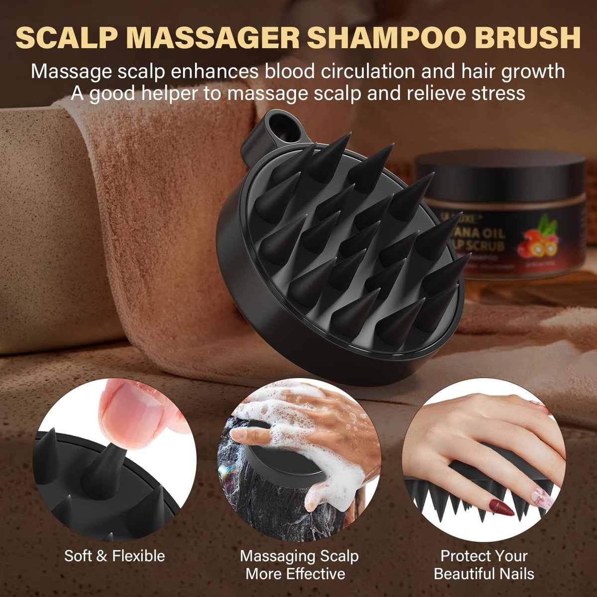 Scalp Scrub with Batana Oil & Rosemary Mint – 2-in-1 Clarifying Shampoo & Exfoliator for Itchy, Oily Scalp, Removes Build Up & Dandruff, Includes Scalp Massager, 10.93 oz Avelisse