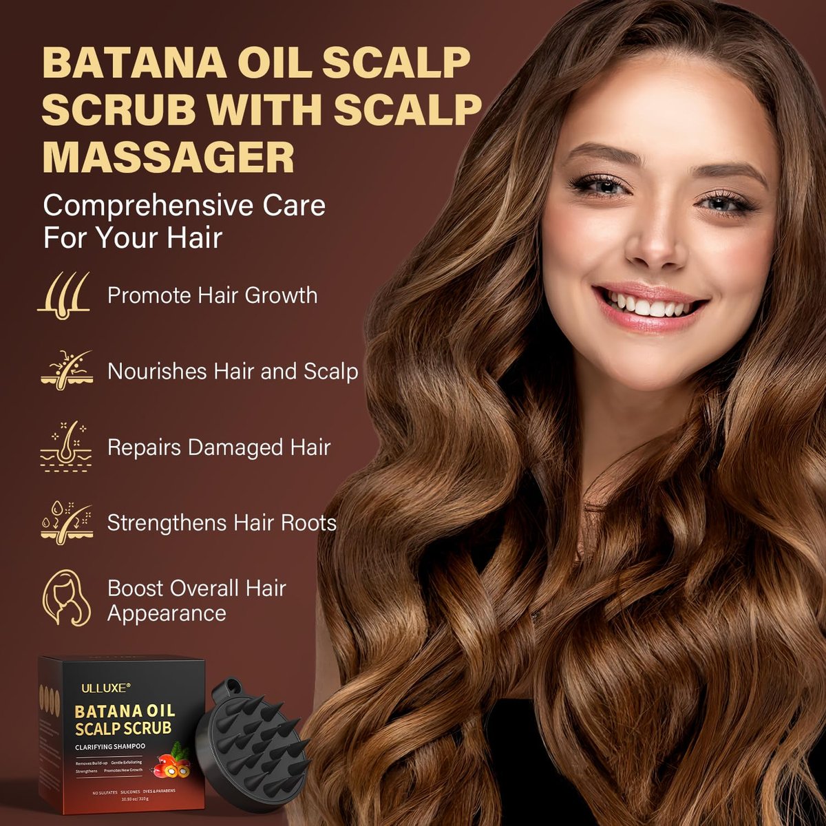 Scalp Scrub with Batana Oil & Rosemary Mint – 2-in-1 Clarifying Shampoo & Exfoliator for Itchy, Oily Scalp, Removes Build Up & Dandruff, Includes Scalp Massager, 10.93 oz Avelisse