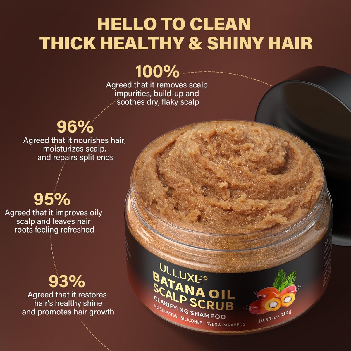Scalp Scrub with Batana Oil & Rosemary Mint – 2-in-1 Clarifying Shampoo & Exfoliator for Itchy, Oily Scalp, Removes Build Up & Dandruff, Includes Scalp Massager, 10.93 oz Avelisse