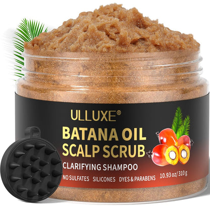 Scalp Scrub with Batana Oil & Rosemary Mint – 2-in-1 Clarifying Shampoo & Exfoliator for Itchy, Oily Scalp, Removes Build Up & Dandruff, Includes Scalp Massager, 10.93 oz Avelisse
